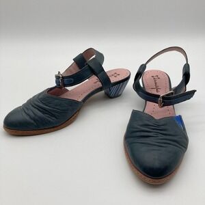 Maciejka Blue Leather Sandals Block Heel Women's Size EU 37, US 6.5 - 7